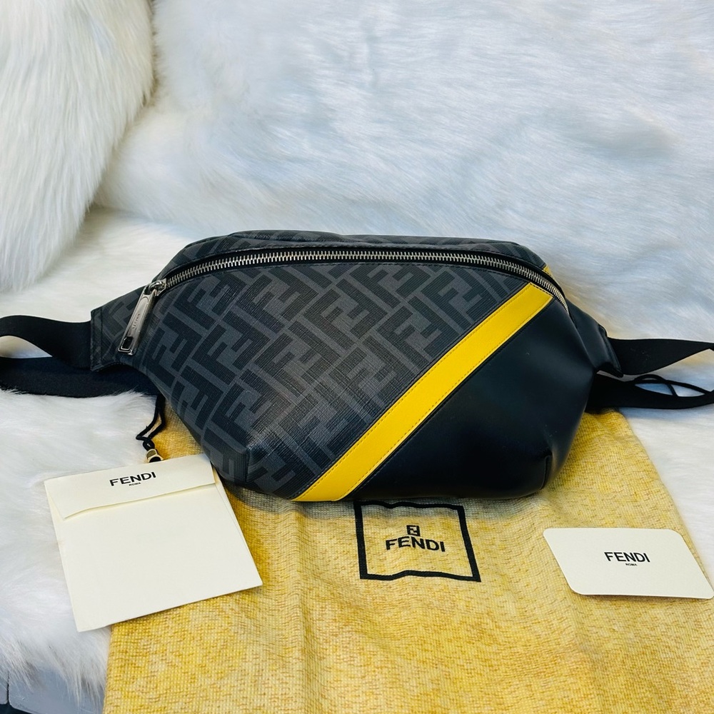 Fendi Black and Yellow Belt Bag with Geometric Pattern